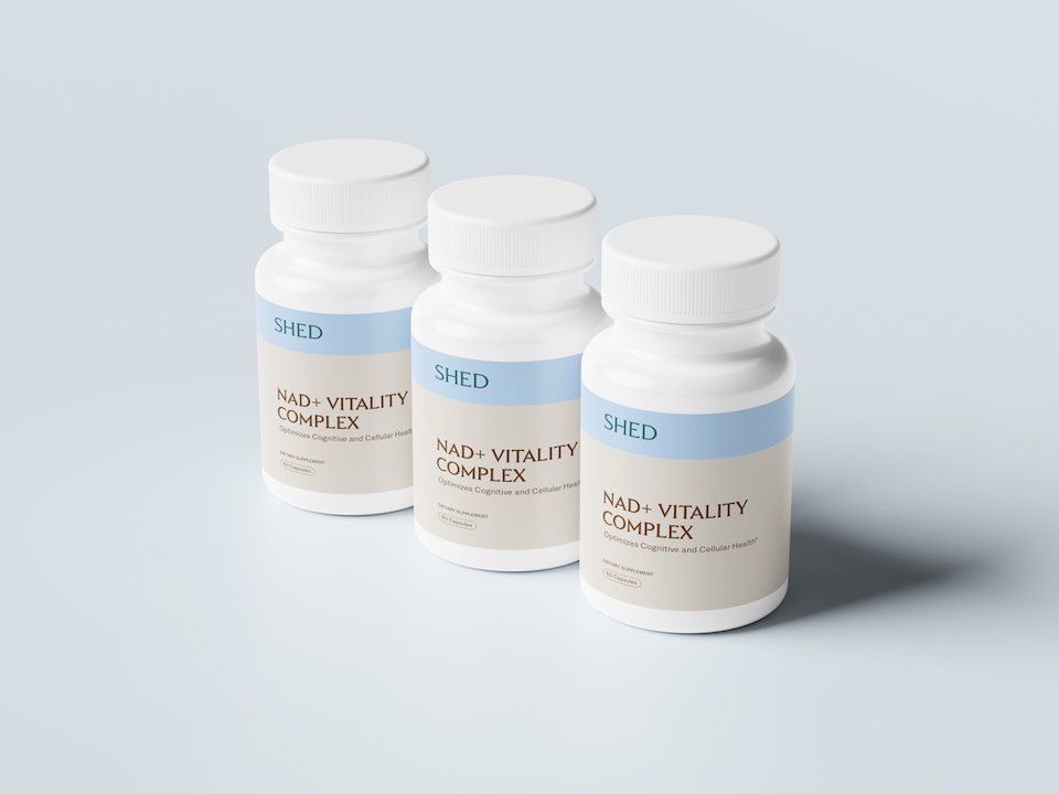 3 bottles of an NAD supplement lined up in a row