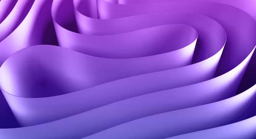 Abstract purple ribbons flowing and overlapping in smooth, curved waves.