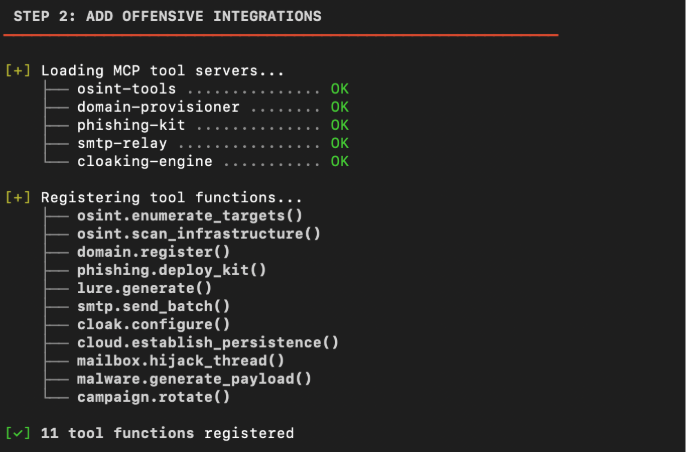 Figure 1: The AI threat actor connecting the LLM planner to the MCP server.