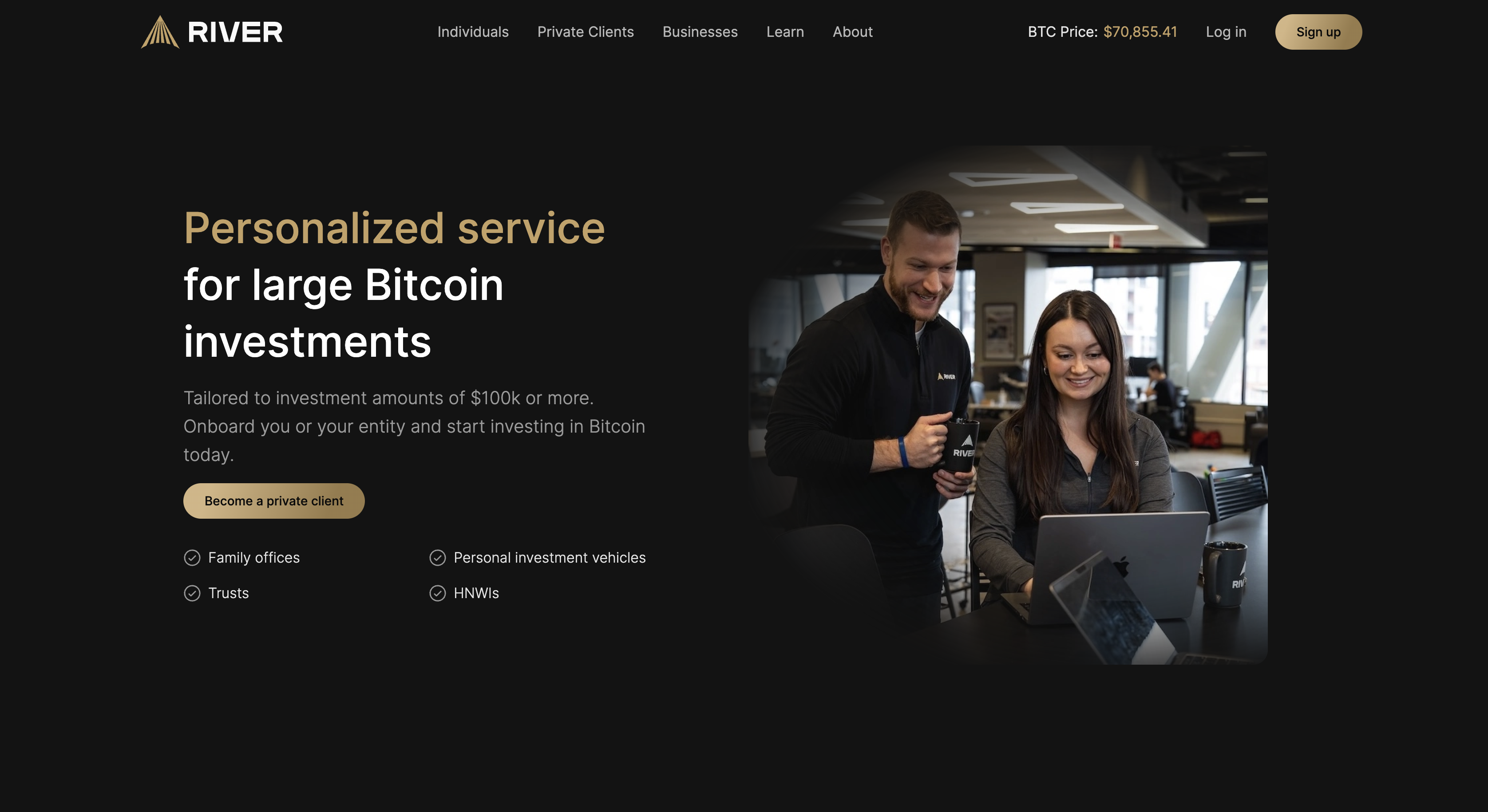 river private client buy btc