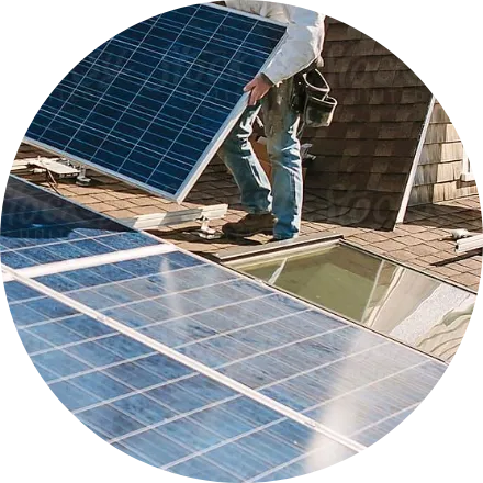 A person installing solar panels