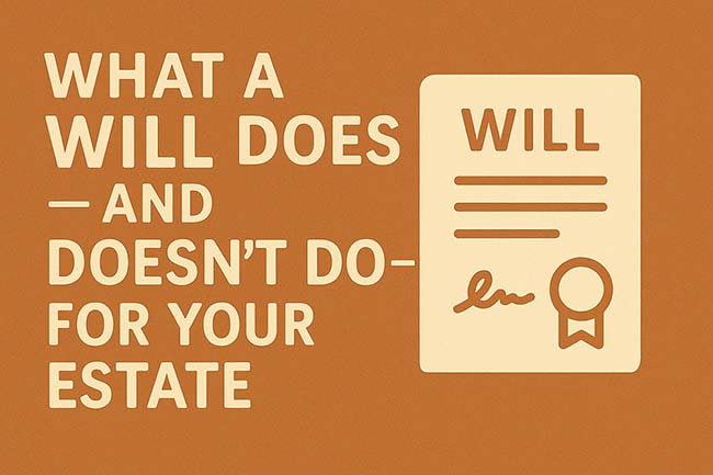 Graphic of a will with text What A Will Does And Doesn't Do For Your Estate
