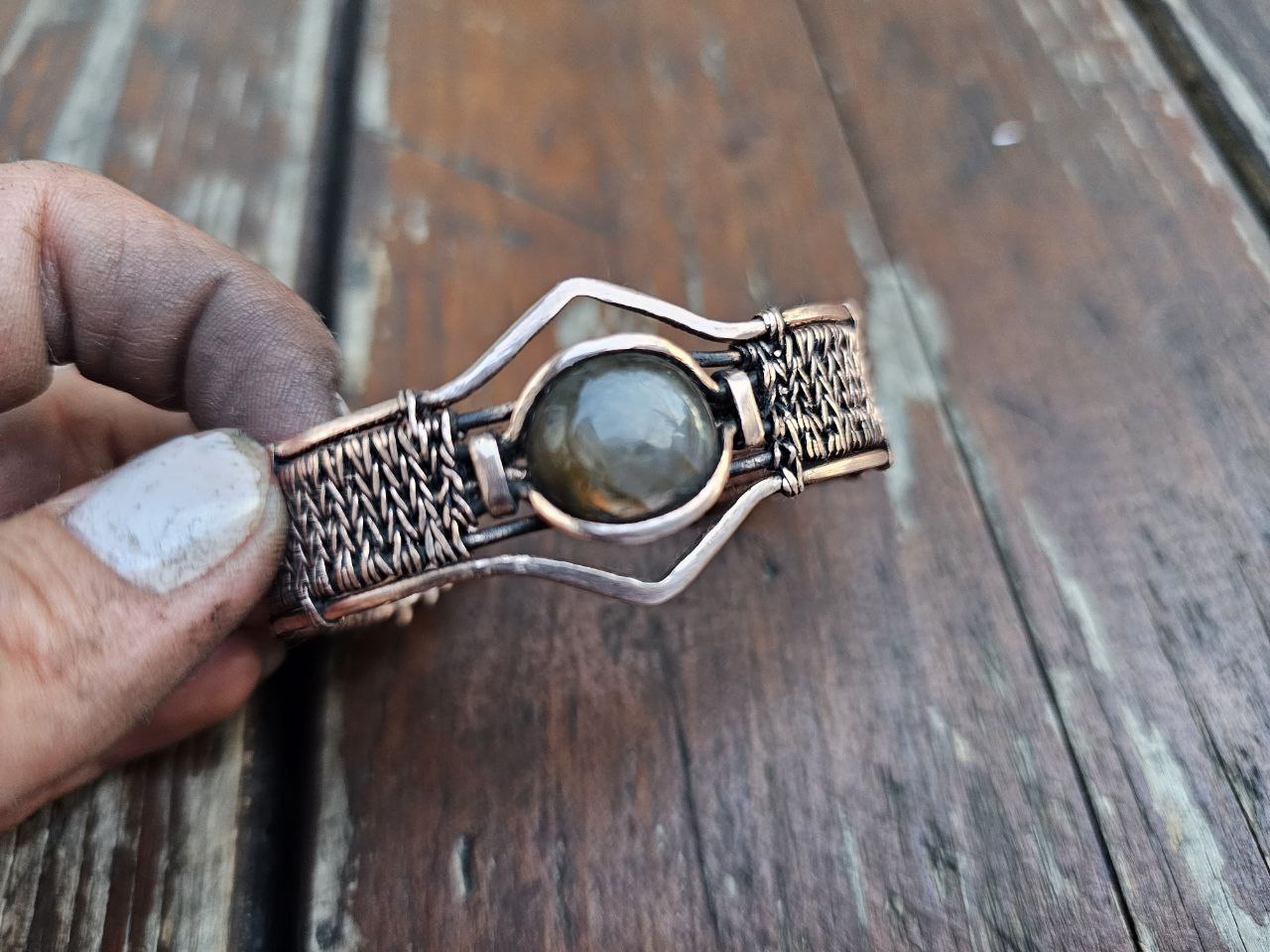 Copper and labradorite cuff bracelet