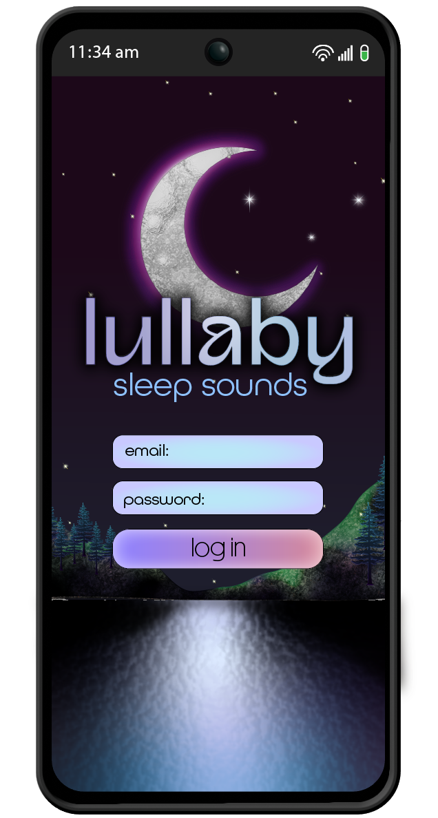 Lullaby Sleep Sounds app - illustrated log-in screen