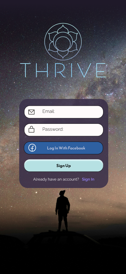 Thrive App - log in prototype screen