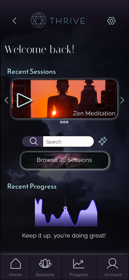 Thrive App - prototype home screen