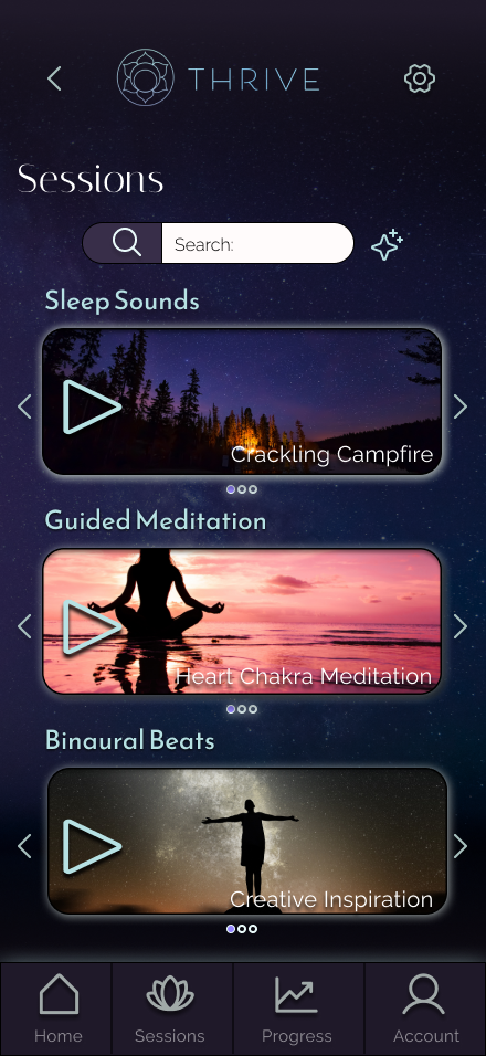 Thrive App - prototype Sessions screen