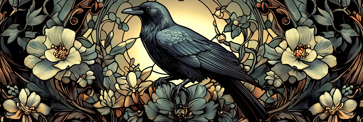 Stained glass crow