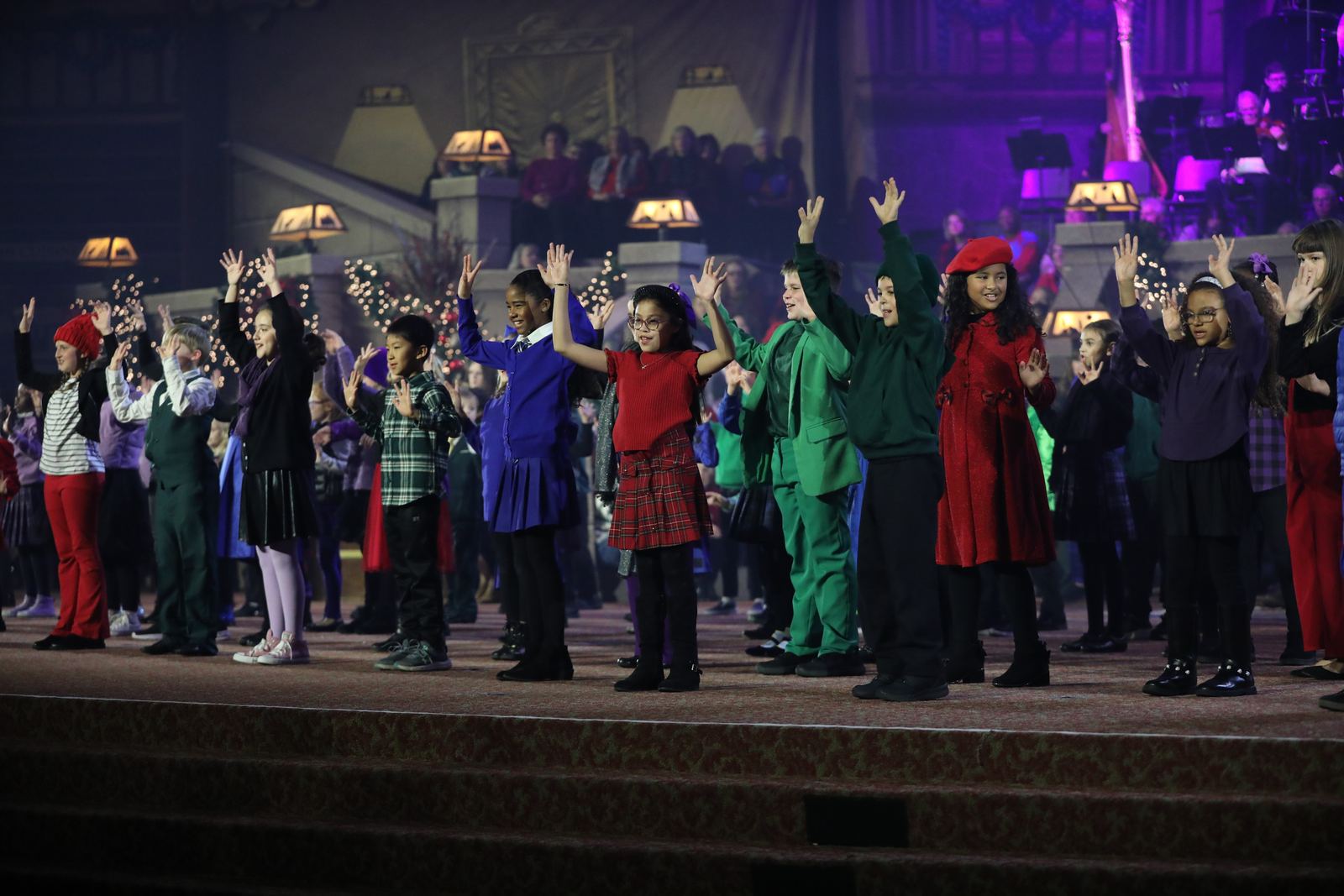 Children's choir performing on the Worship Center stage