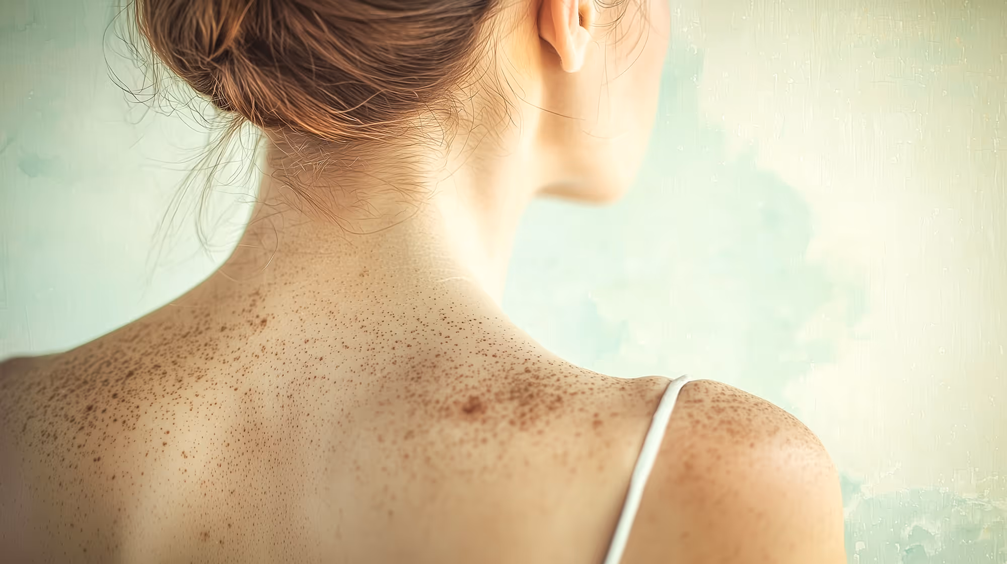 A woman with freckles on her back.