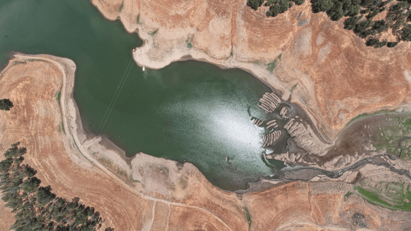 Don Pedro reservoir during California's 2021 drought