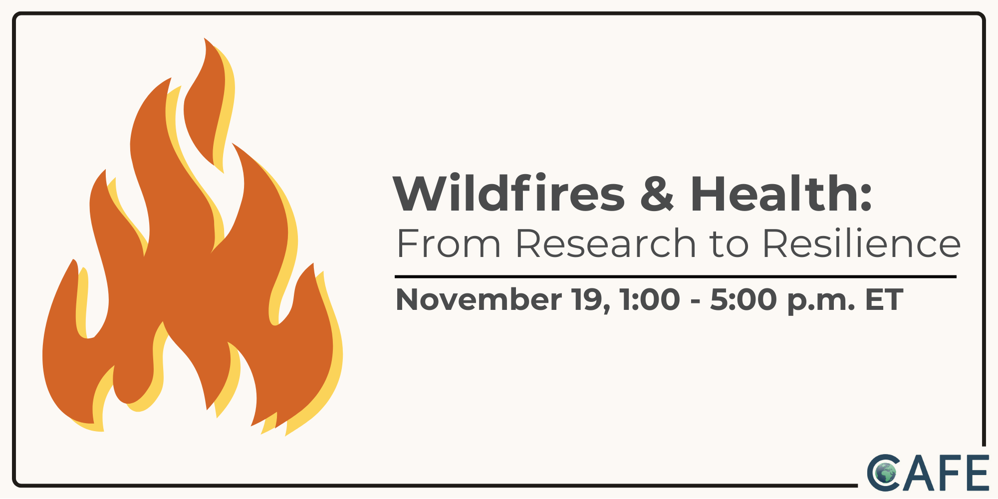 A flame with "Wildfires and Health"