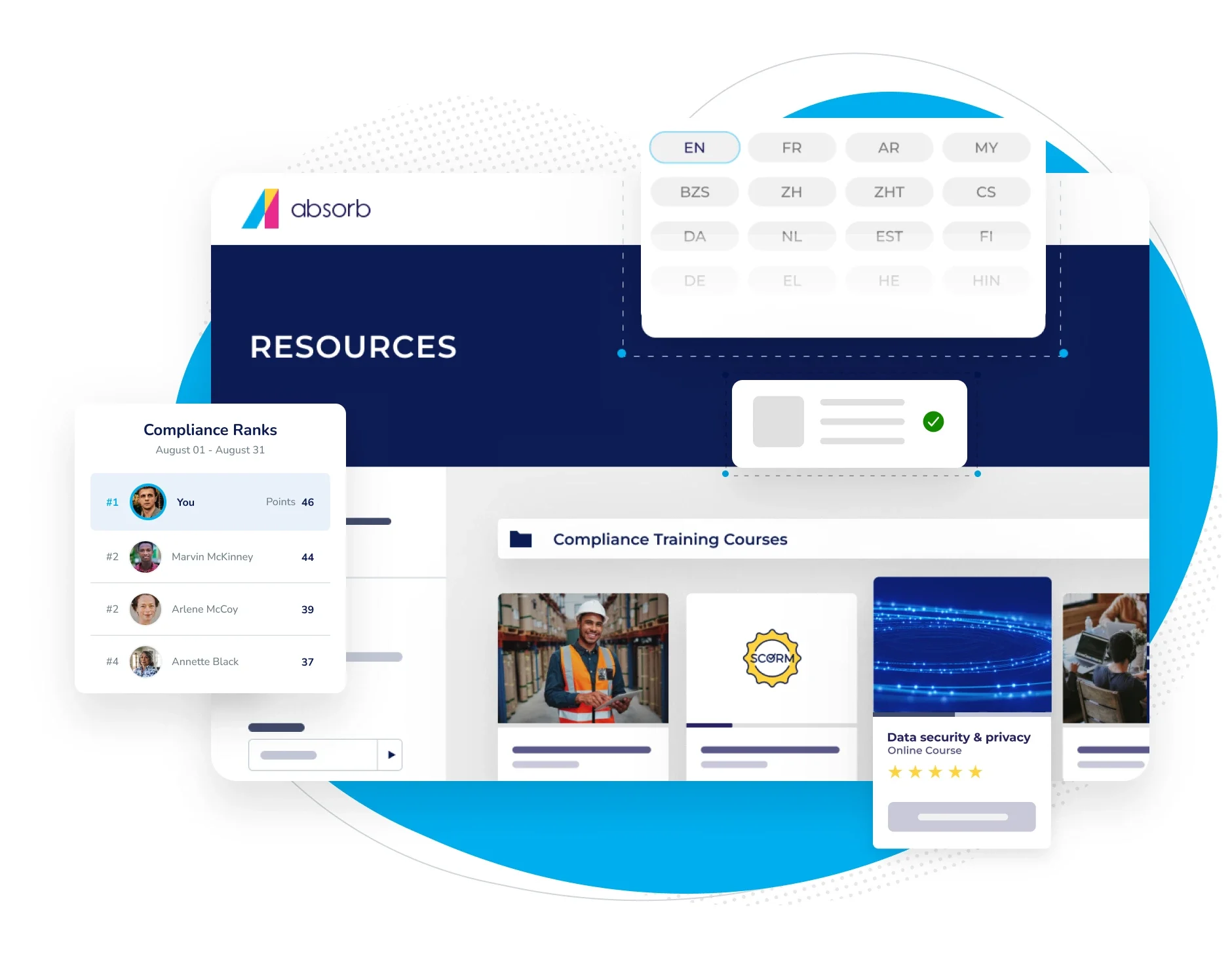 illustration of user reports of compliance course status and polling