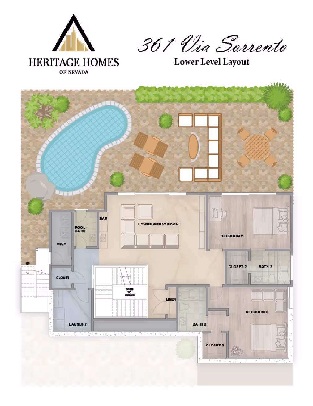 Lower level layout of the 361 Via Sorrento floor plan