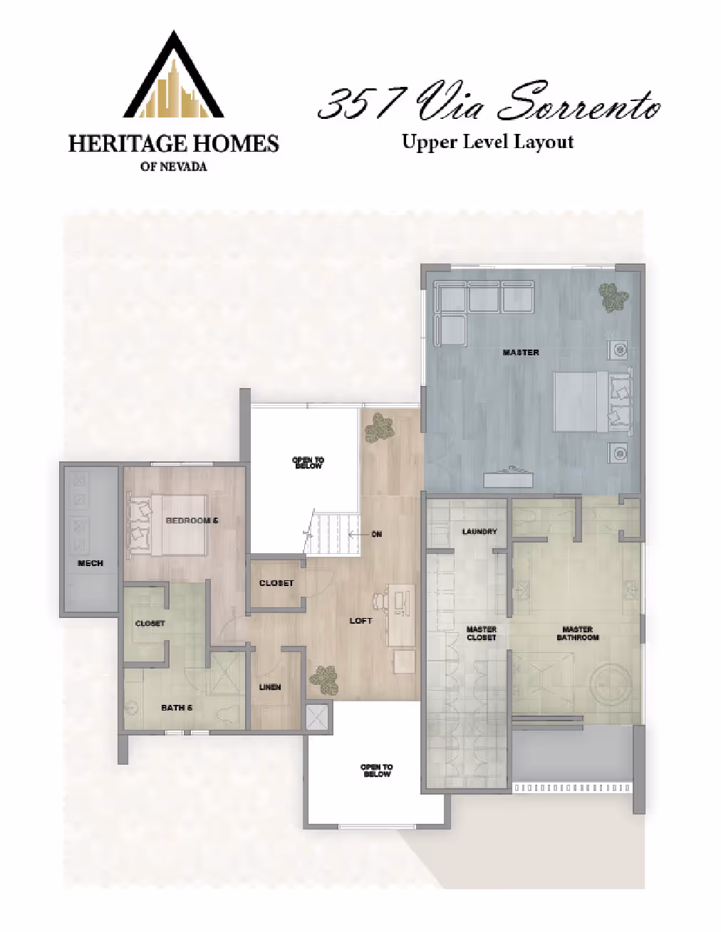 Upper level layout of the 357 Via Sorrento floor plan