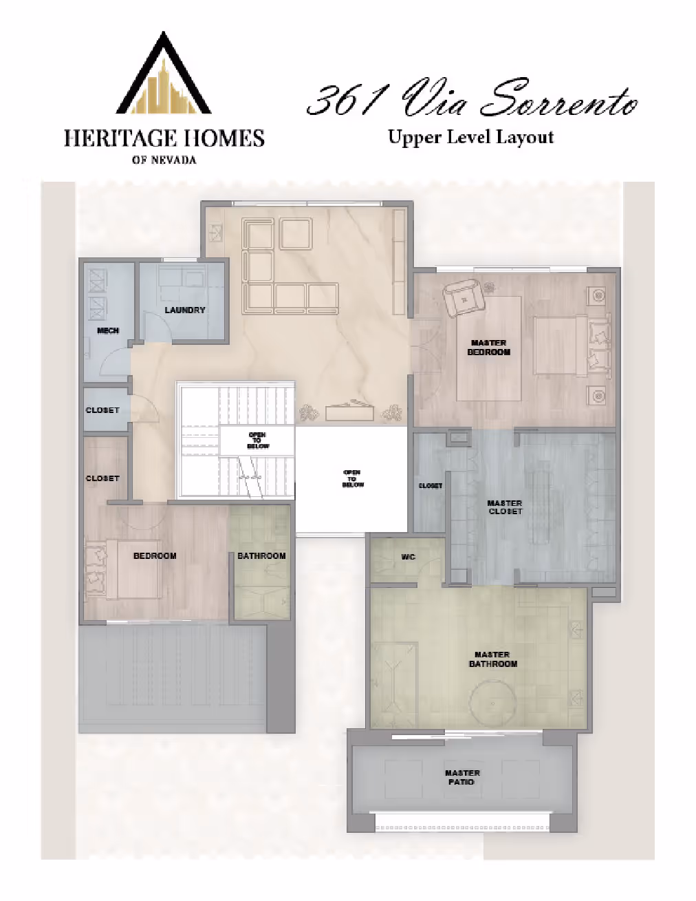 Upper level layout of the 361 Via Sorrento floor plan