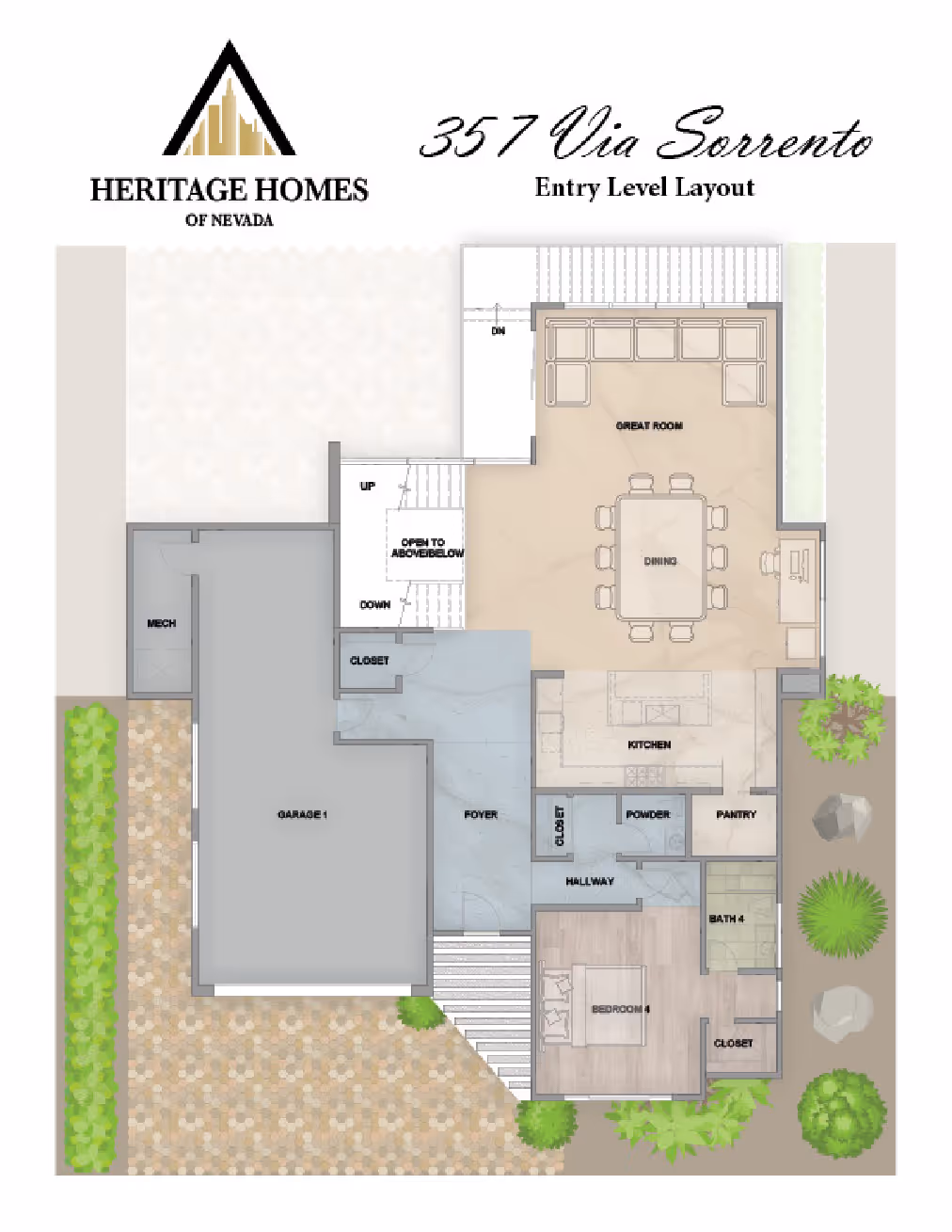 Entry level layout of the 357 Via Sorrento floor plan