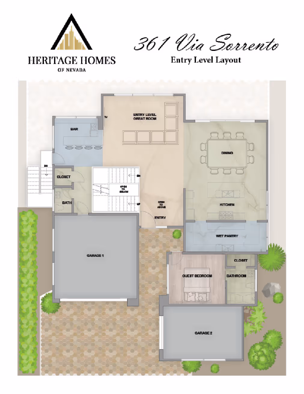 Entry level layout of the 361 Via Sorrento floor plan
