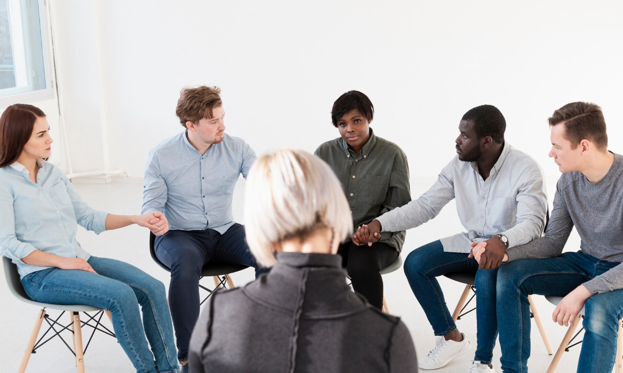 Group therapy session in a rehab center, showing supportive addiction treatment in Pocatello, Idaho
