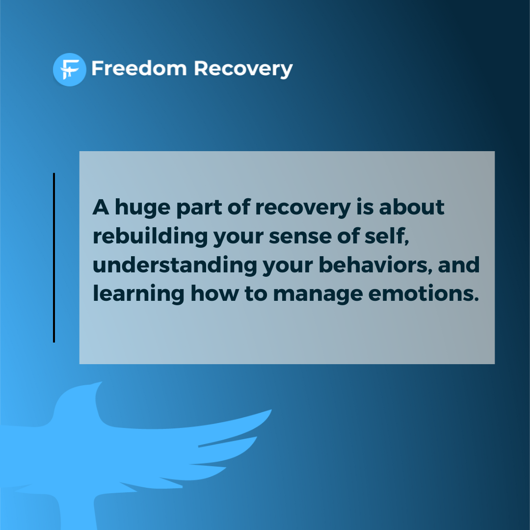 A graphic image featuring an advice from alcohol rehab Idaho provider about how a huge part of recovery is rebuilding yourself