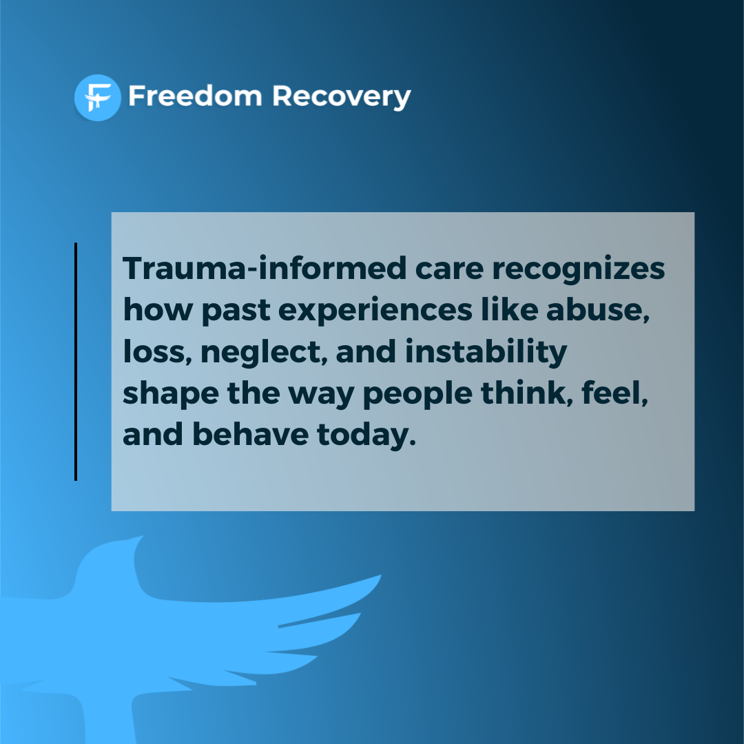 A graphic image about stating that sober living Idaho trauma-informed care approach recognizes how past experiences shape behavior and recovery