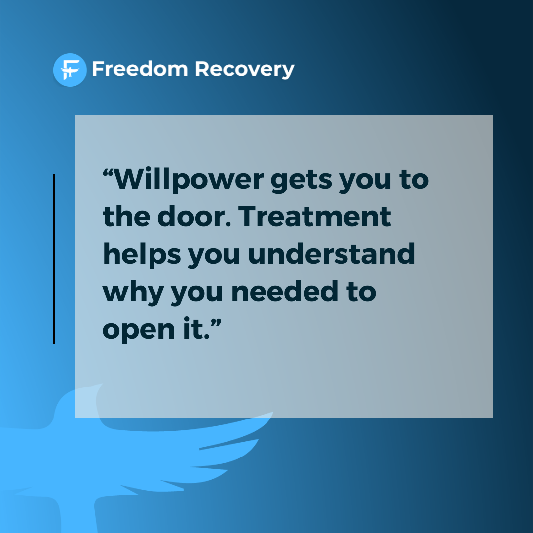 Graphic image emphasizing that recovery involves more than willpower and that treatment helps people understand the deeper reasons behind alcohol use, reflecting compassionate alcohol rehab Idaho support