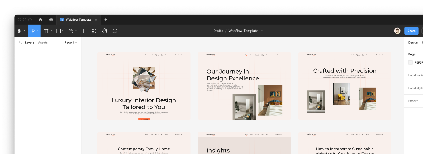 Interior Webflow Template Melbourne -Designed by Azwedo.com and Wedoflow.com