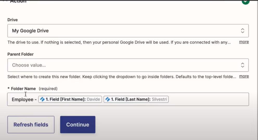 Create Folder in Google Drive-action
