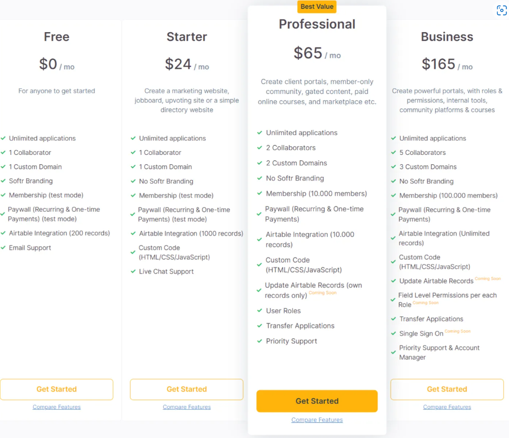 Softr pricing