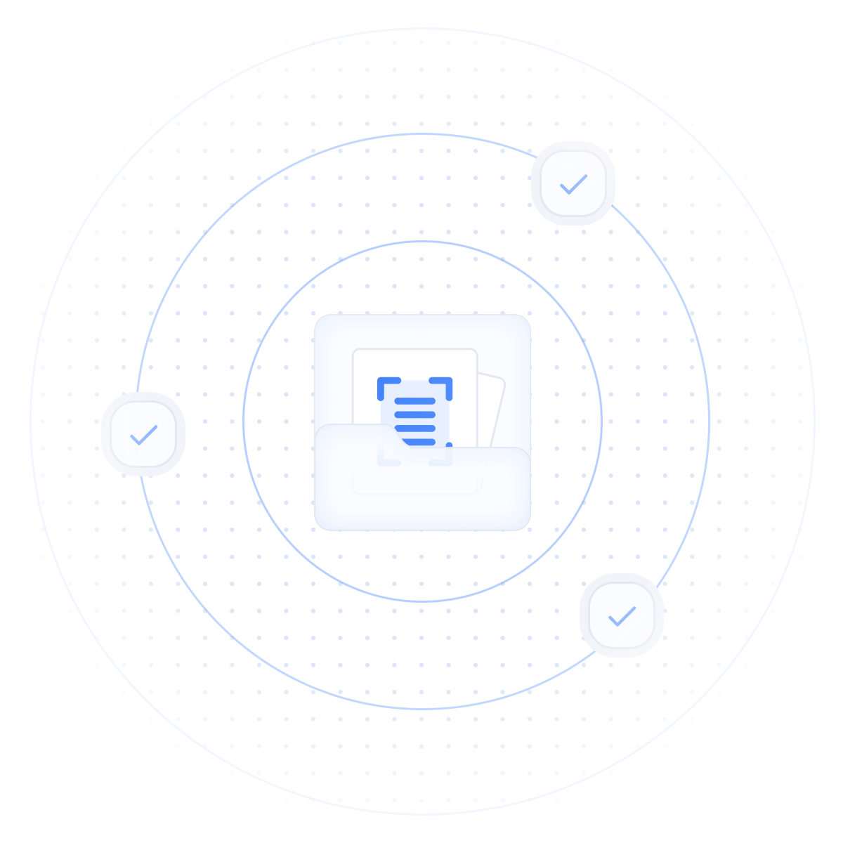 Illustration representing automated franchise contract management with connected check marks and document icon
