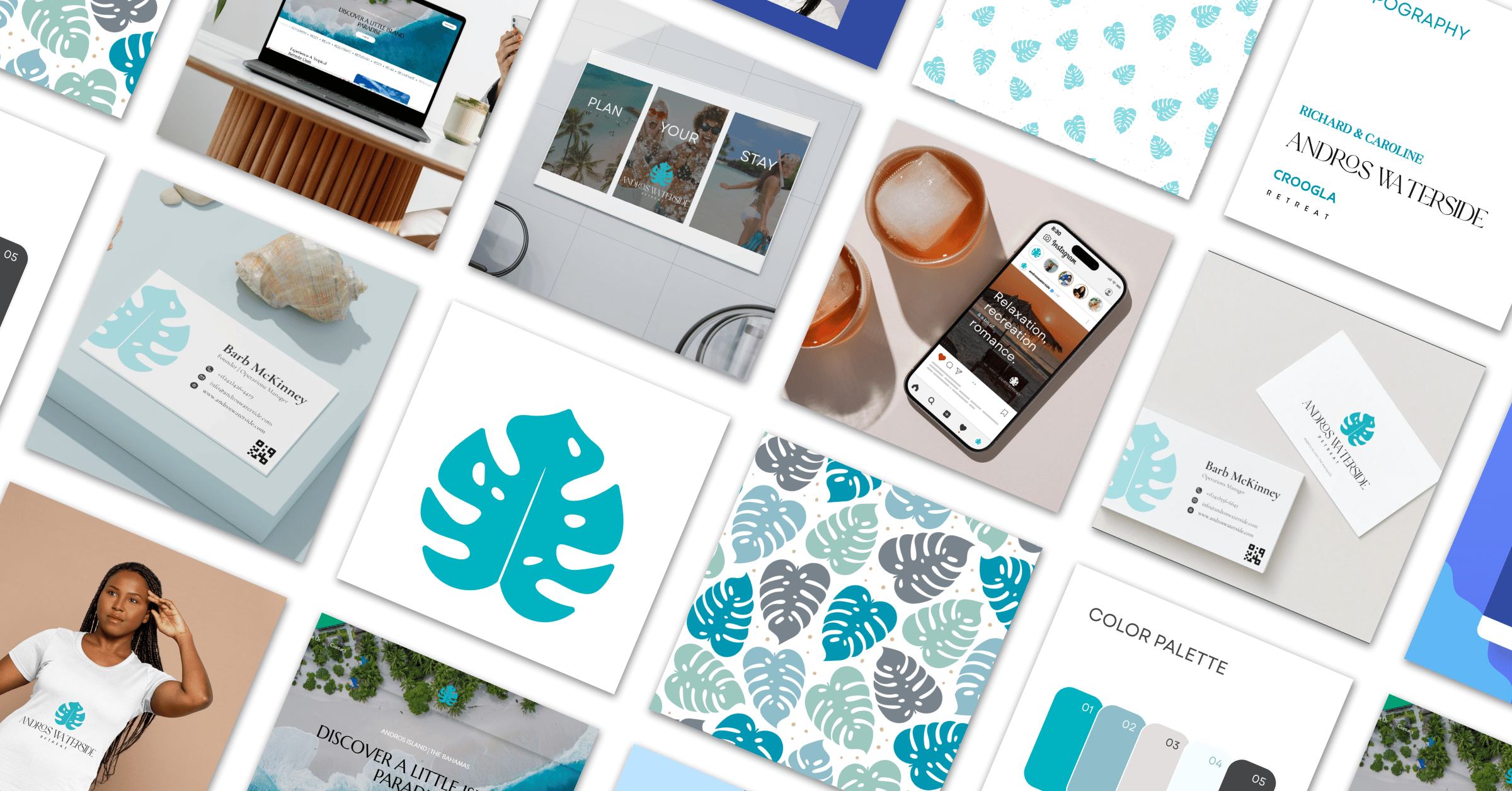 Compilation of brand assets for client at Andros Waterside Retreat
