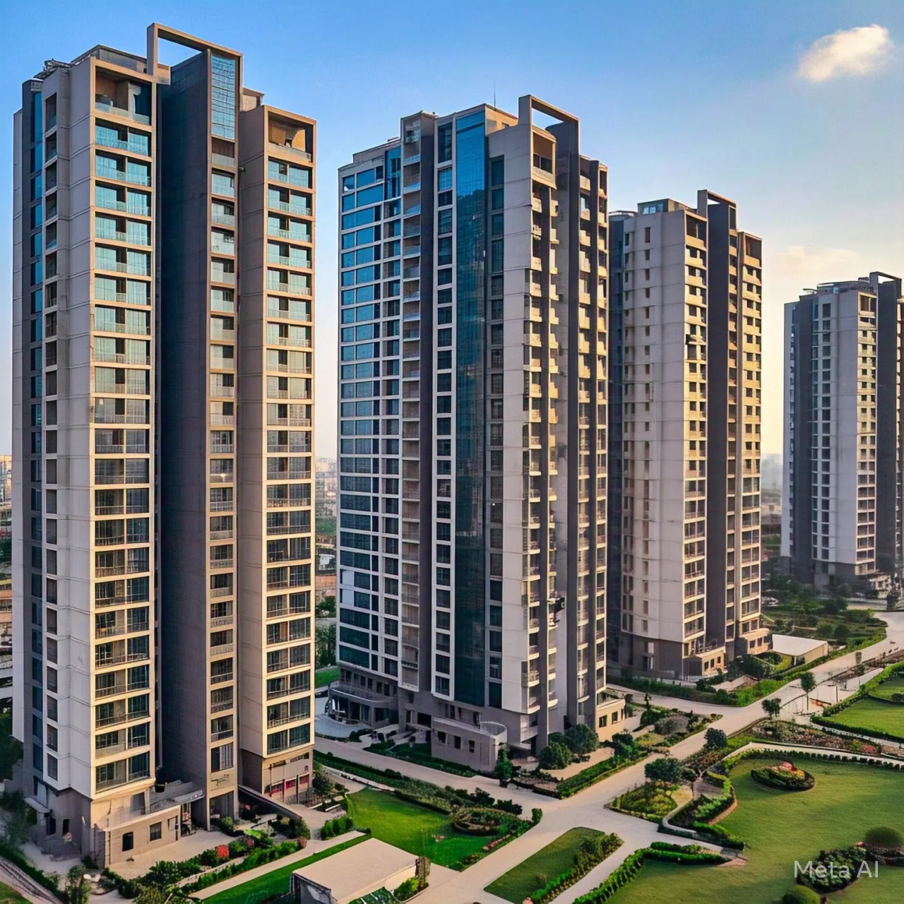 Modern residential apartments and towers in Noida Extension (Greater Noida West), a popular real estate hub.