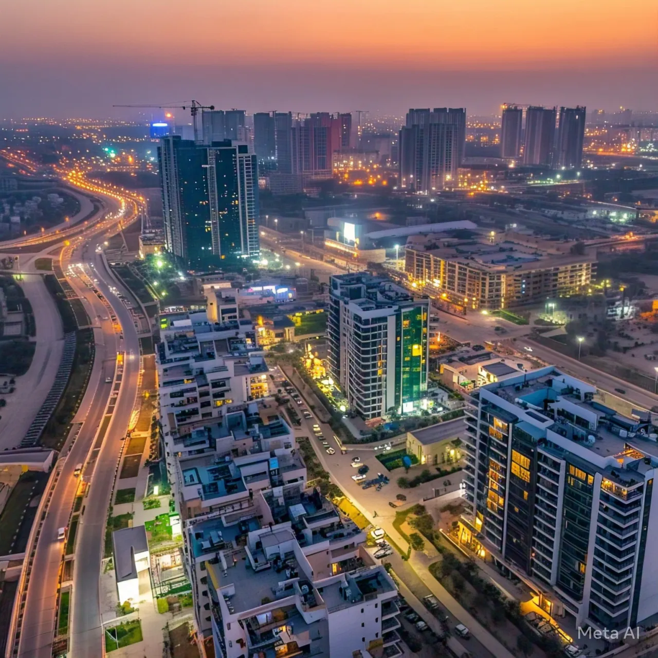 Panoramic skyline of Greater Noida West (Noida Extension) in 2025, showcasing modern apartment buildings and ongoing development.