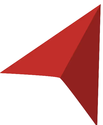 Red geometric triangle shape with angular shading and perspective