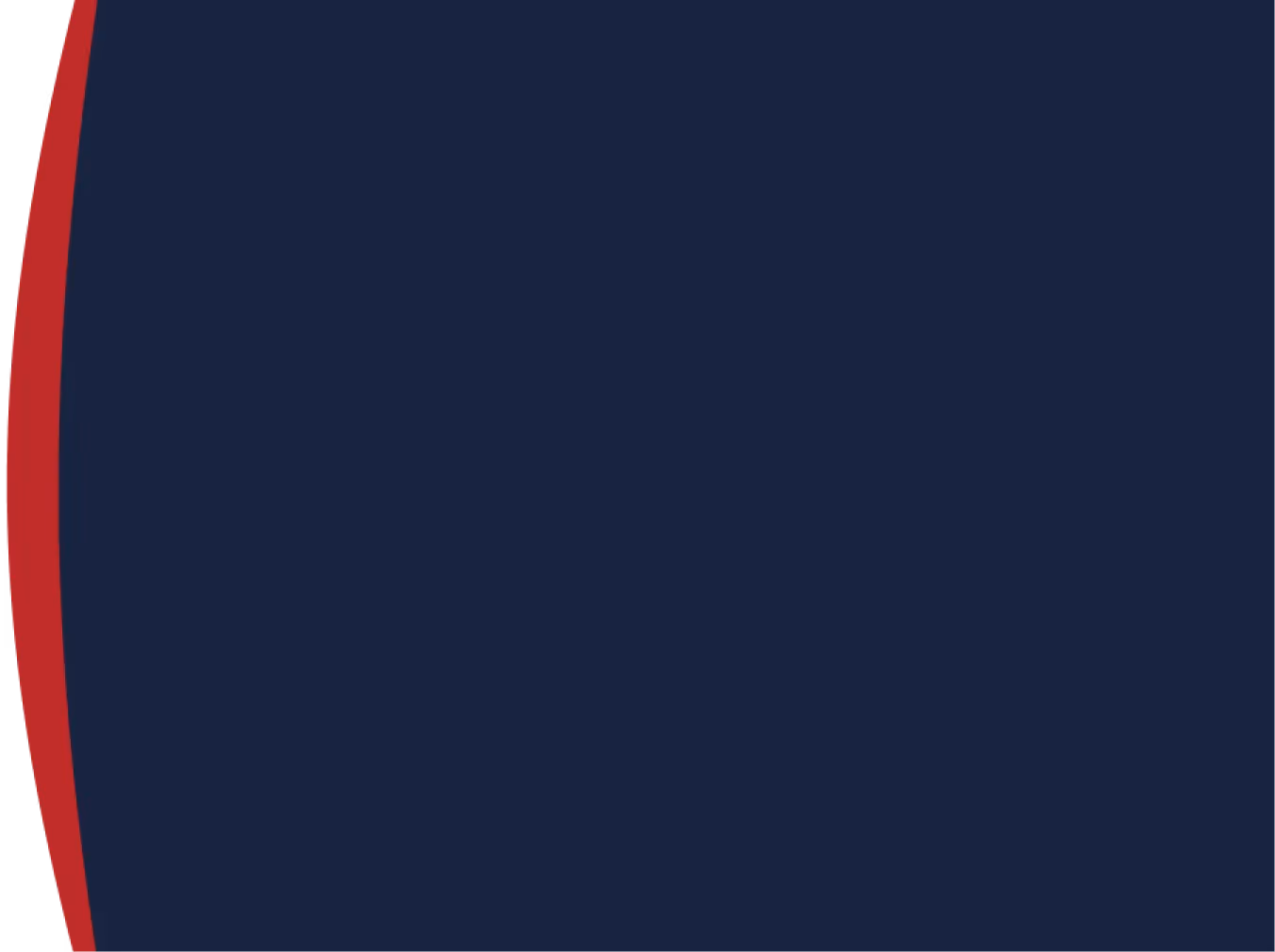Navy blue background with a curved red vertical stripe on the left side