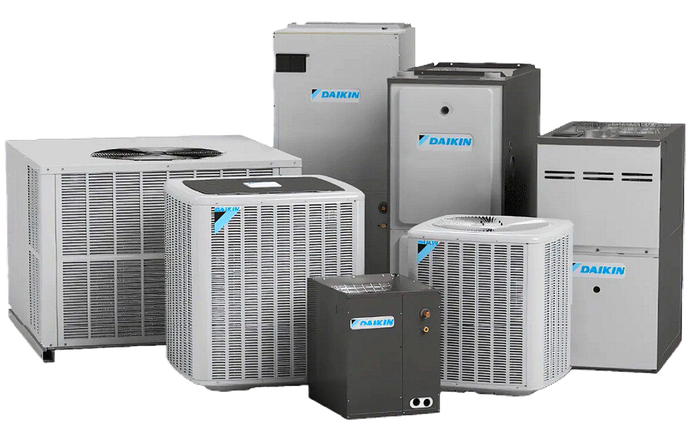 Multiple Daikin HVAC units and air conditioners in various sizes
