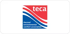 TECA logo with blue, red, and white wavy lines representing thermal comfort