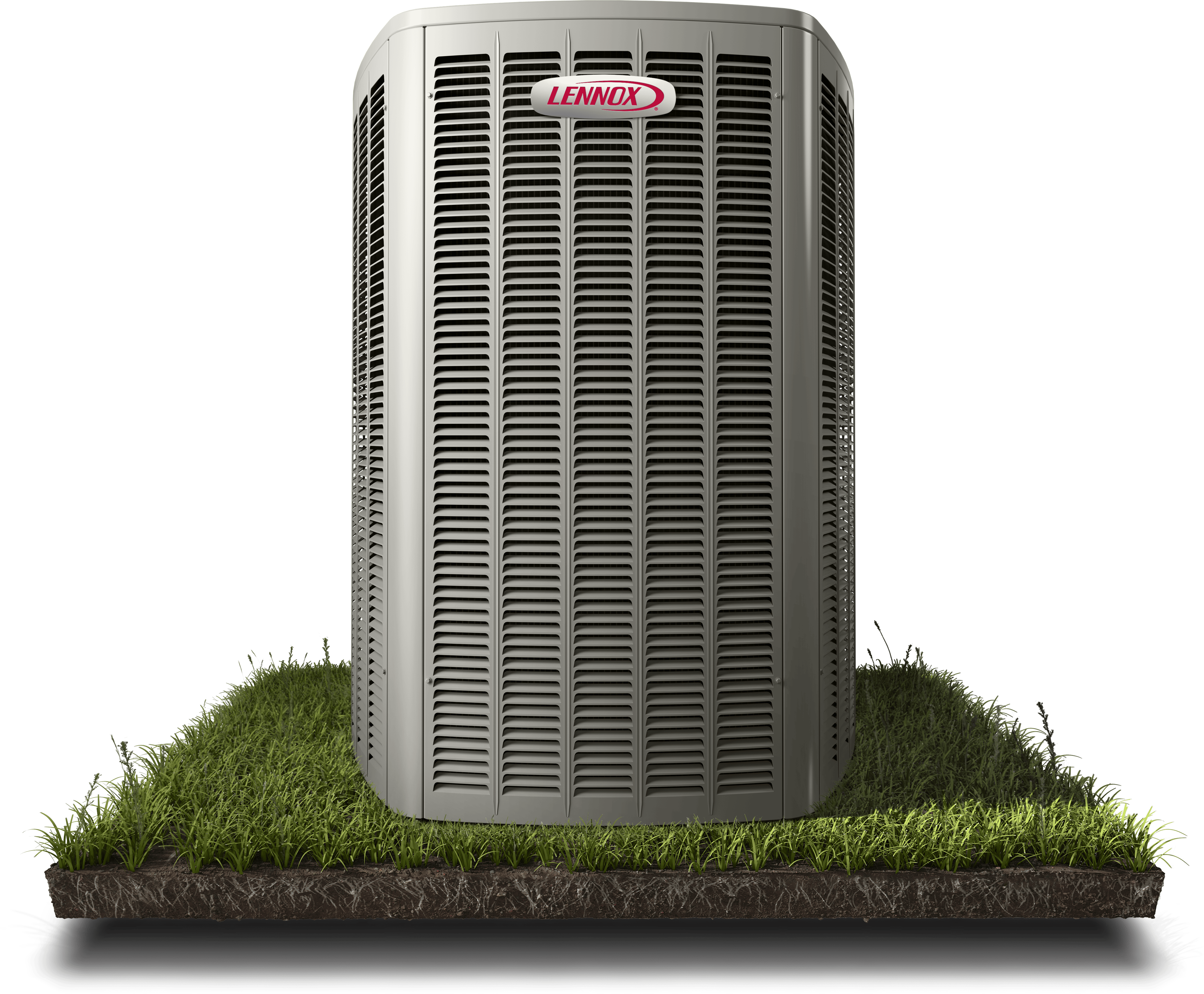Lennox AC unit on raised grass platform