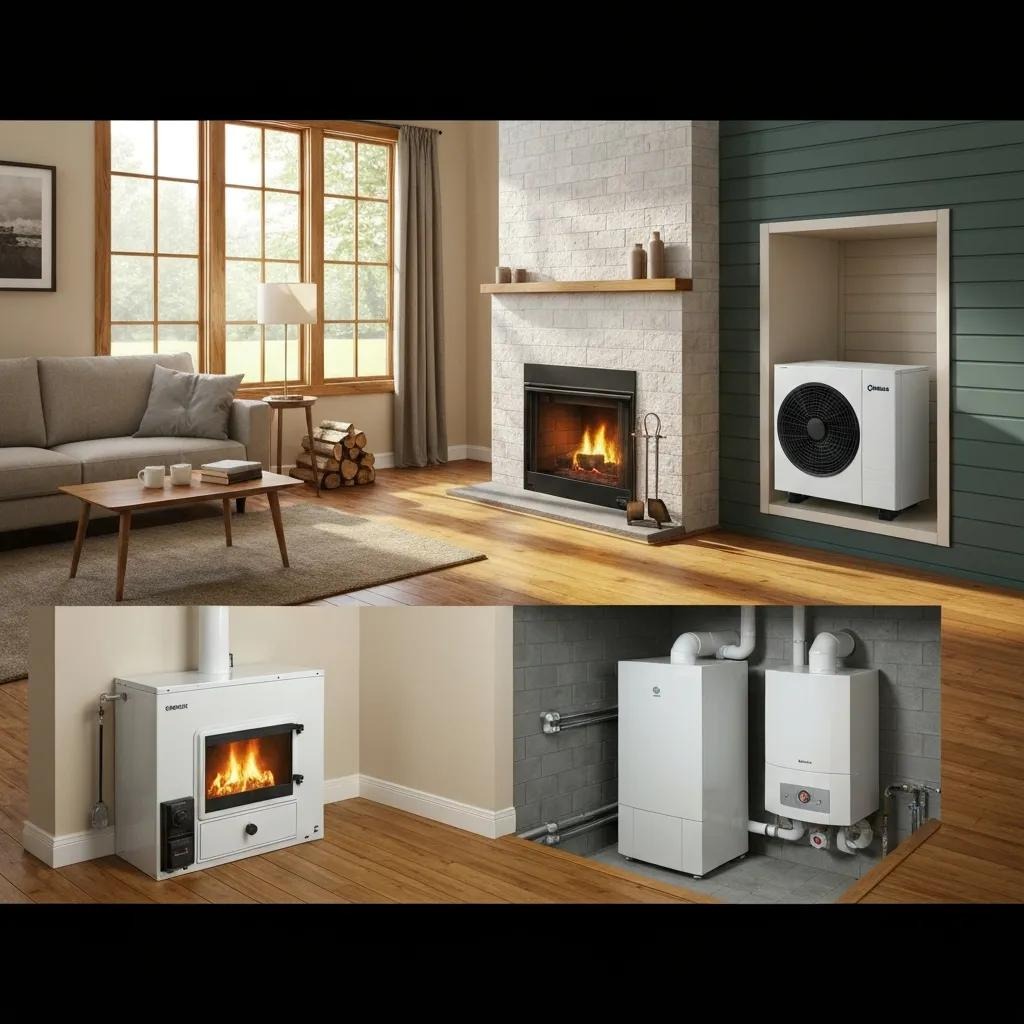 Furnace, boiler, and heat pump systems in a comfortable home setting