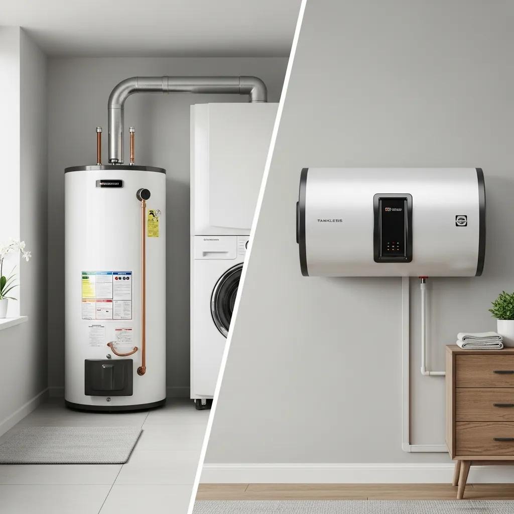 Comparison of tank and tankless water heaters in a modern home setting