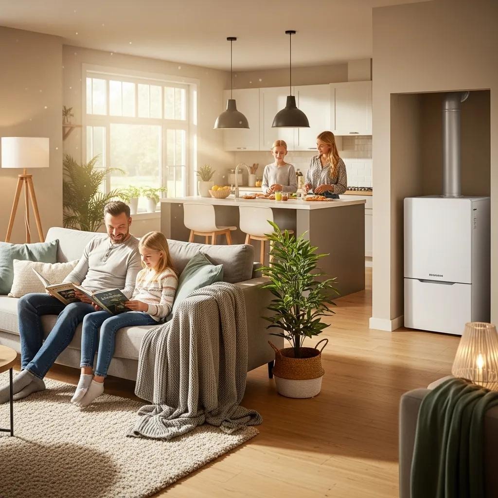 Modern home interior showcasing a newly installed energy-efficient furnace in a cozy living space