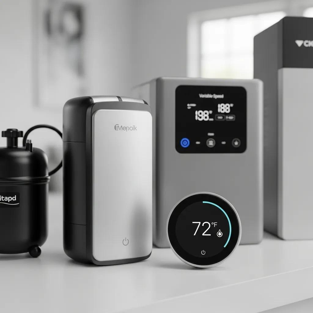 Showcase of high-efficiency HVAC technologies including heat pumps and smart thermostats