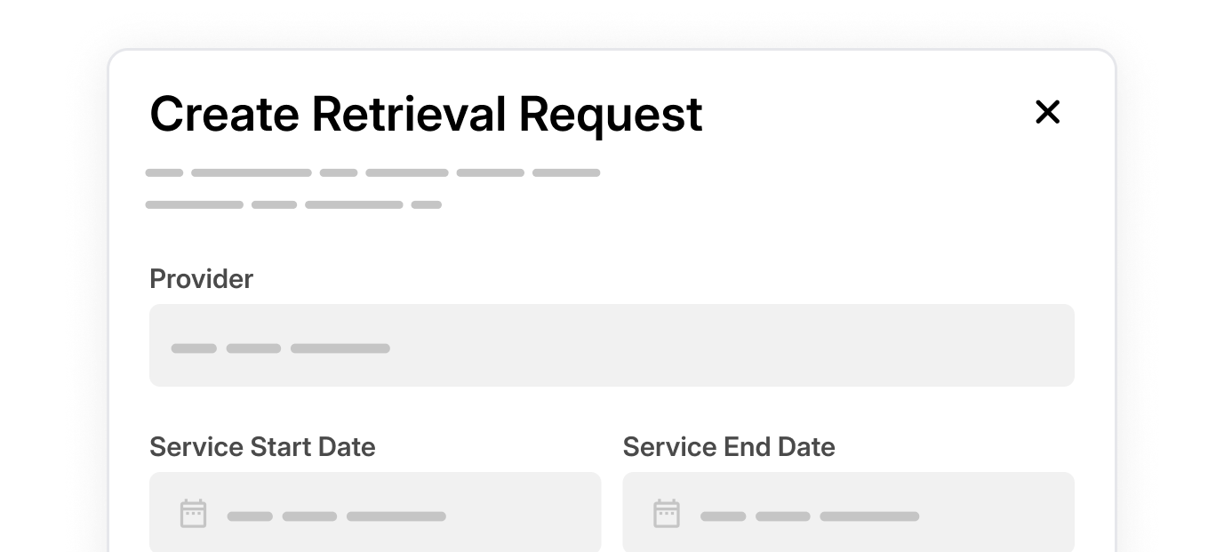 Request medical records through integrated vendors with end-to-end status tracking.