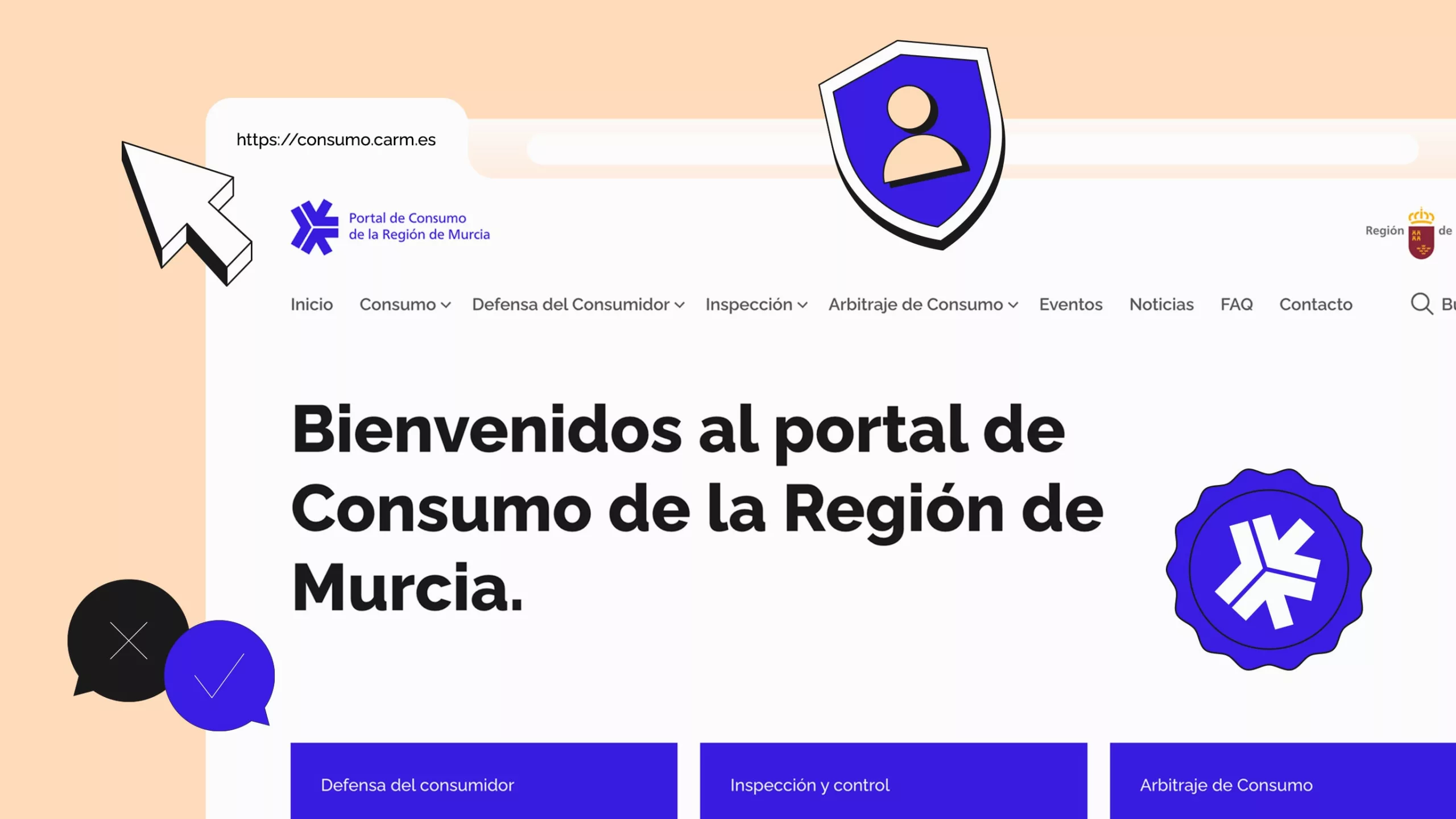 Muestra en detalle de la página de inicio del protal de Consumo