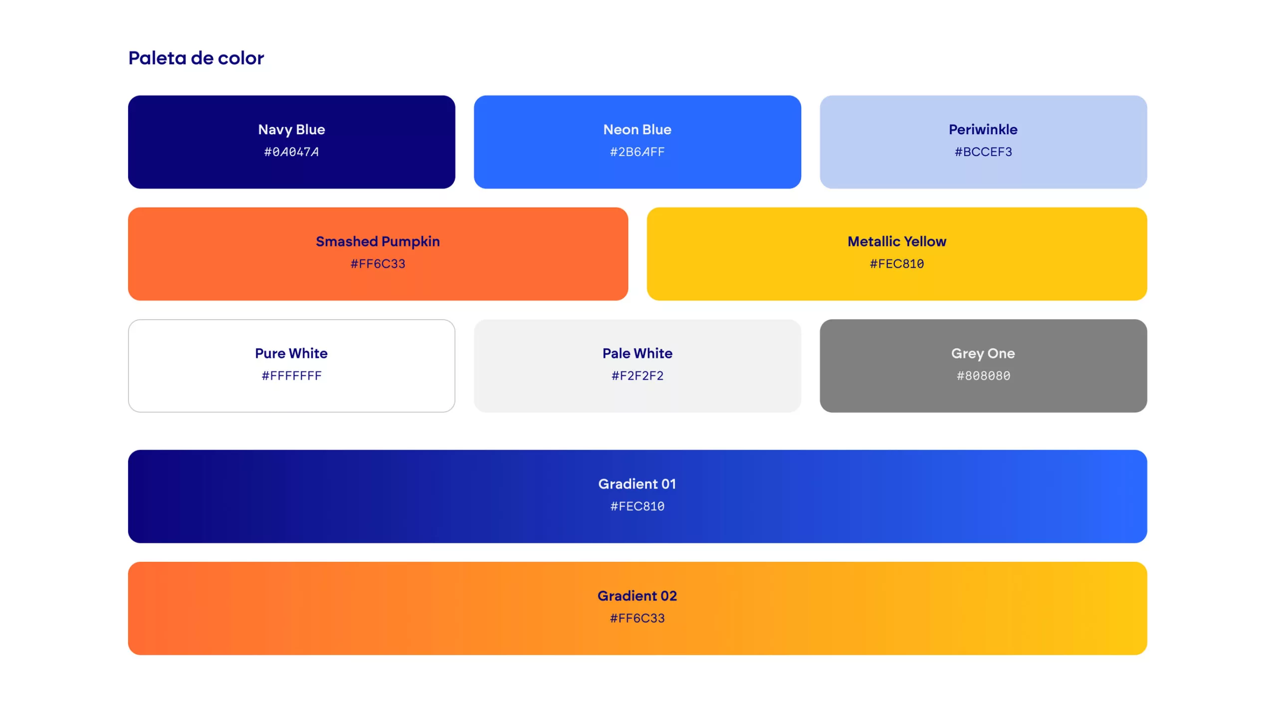 Muestra de paleta de color en una guía de estilo web