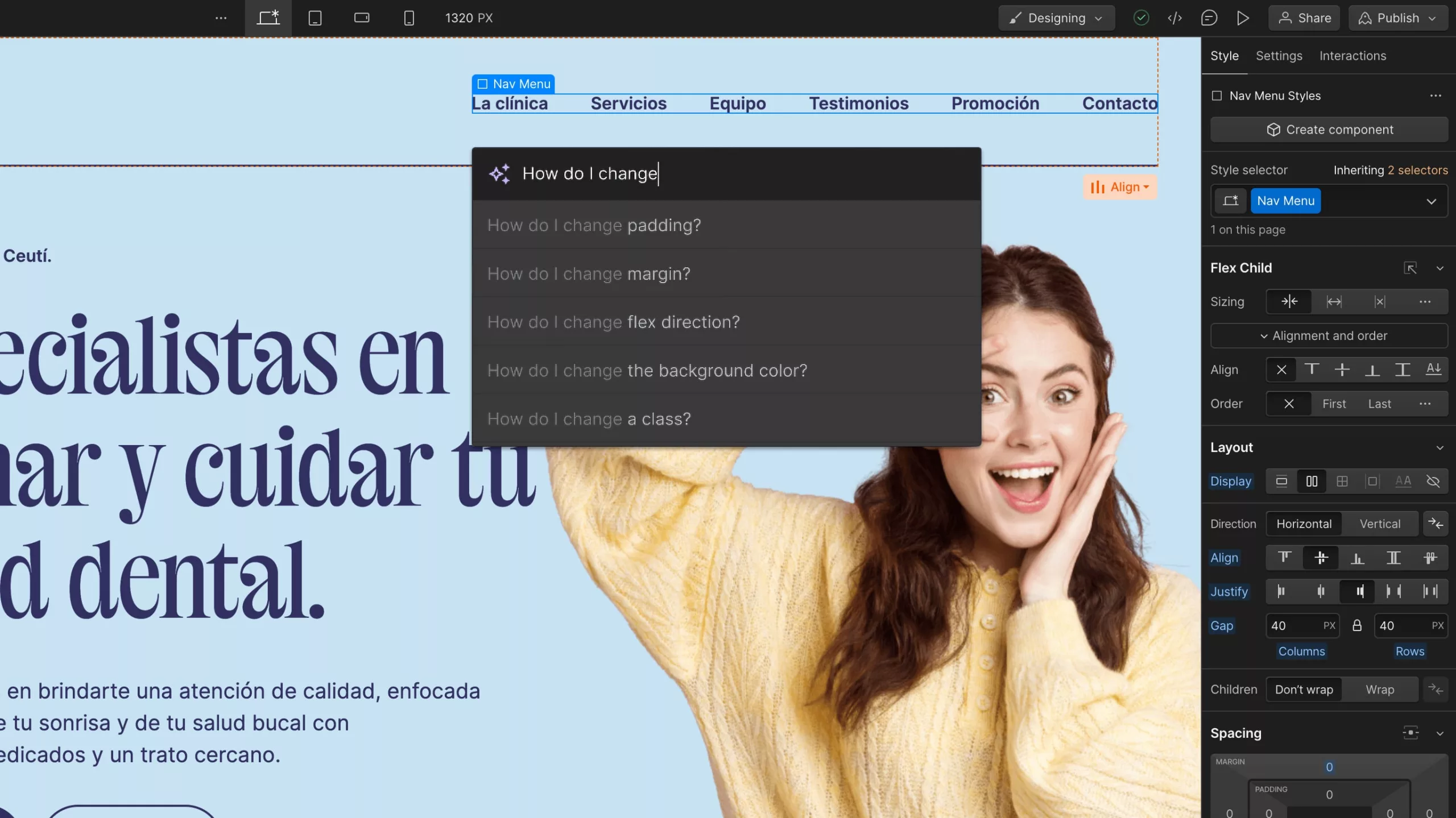 Ejemplo de IA en webflow