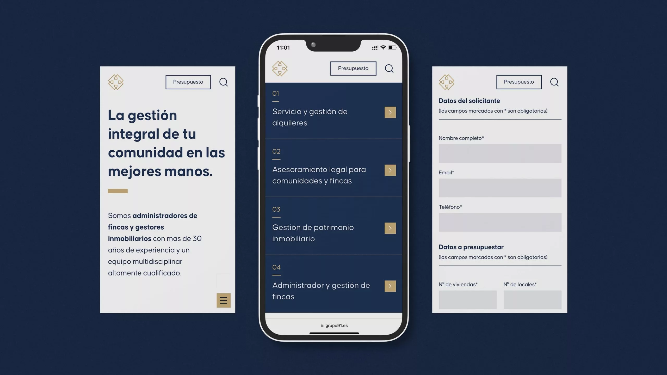 Web de Grupo 91 en versión móvil