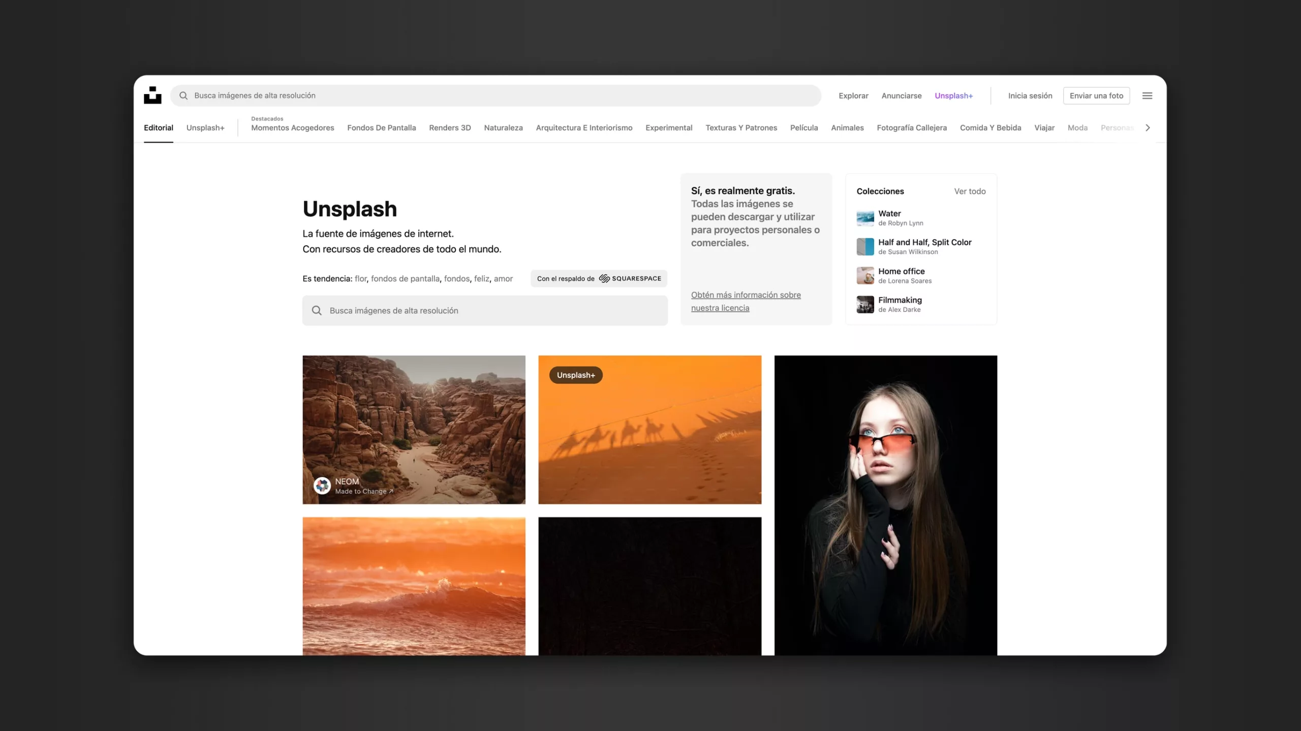 Captura de pantalla de Unsplash