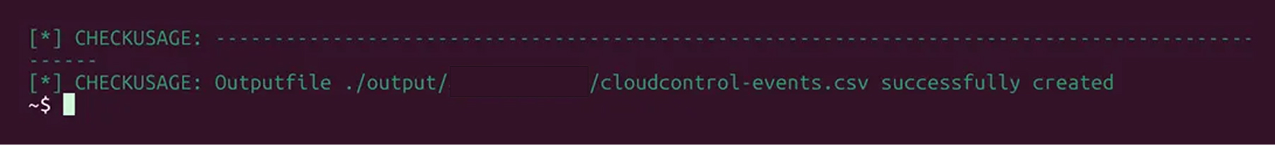 Output file cloudcontrol-events.csv successfully created by CloudConqueror