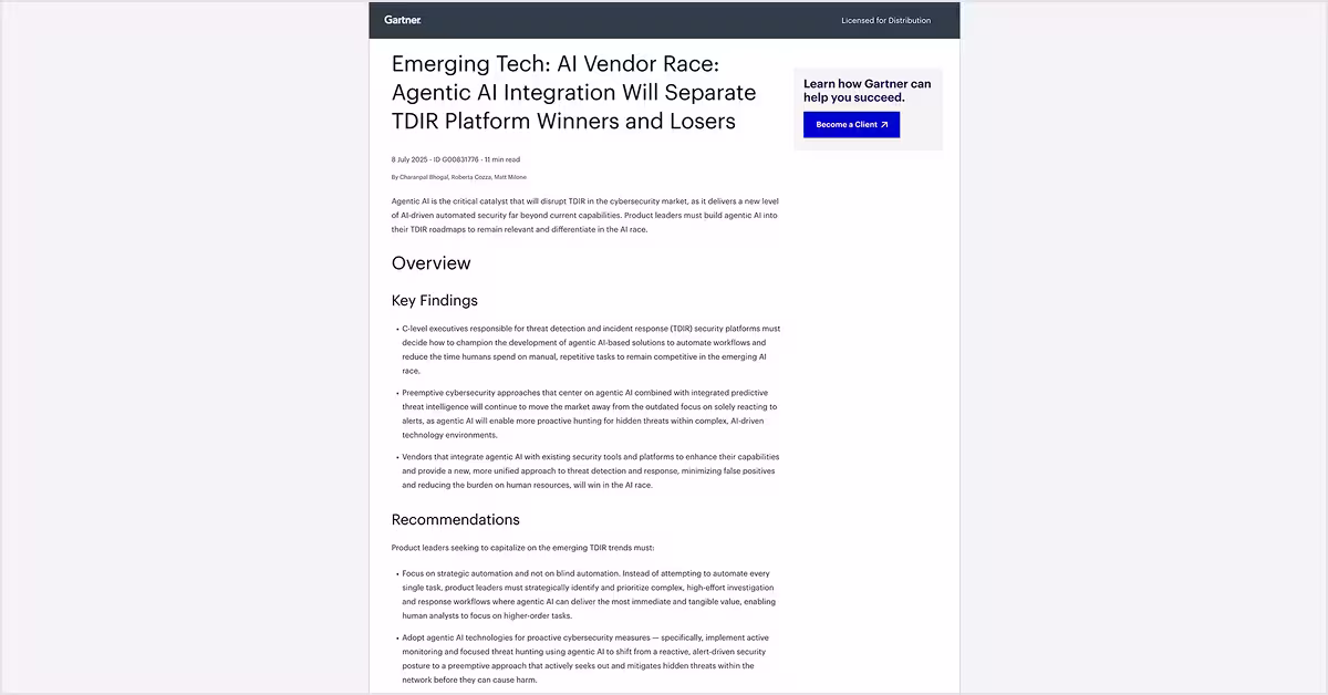 Gartner® Emerging Tech: AI Vendor Race: Agentic AI Integration Will Separate TDIR Platform Winners and Losers